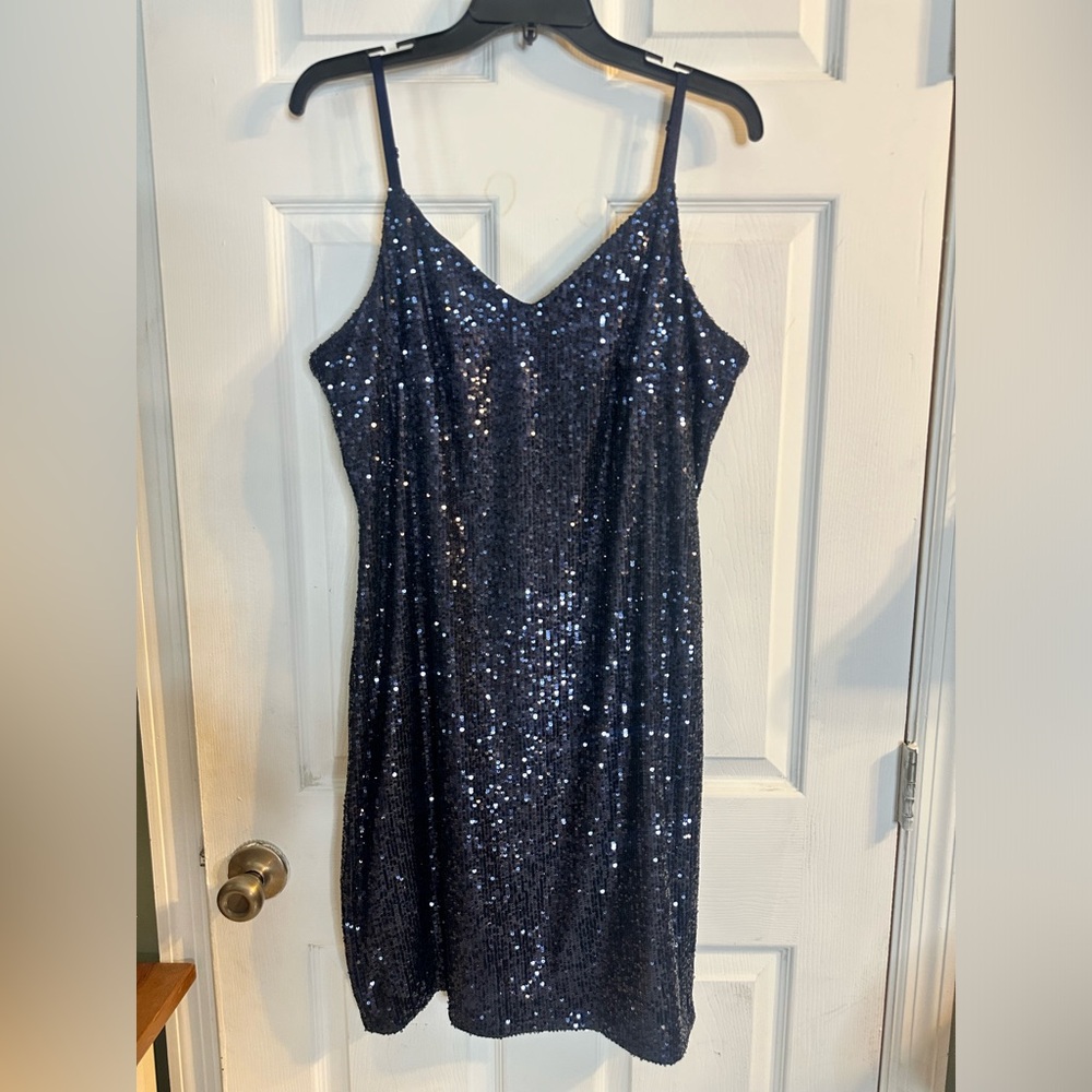 Navy sequence mini dress